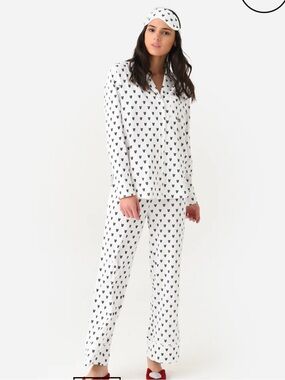 Kerri Rosenthal White 3 pc Pajama Set Navy Heart Print includes Eye Mask XL $168